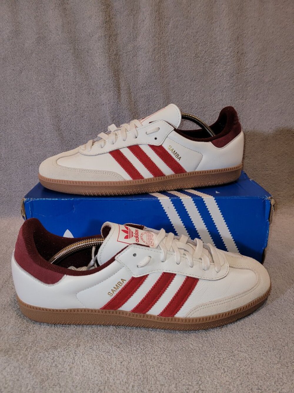Adidas Samba OG White Scarlet Red Tan Sneakers Men's Size 11.5 JI3201 (#2202)